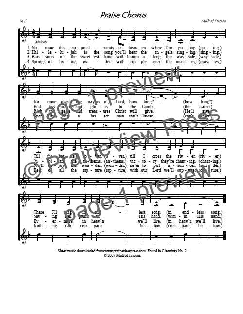 Song Praise Chorus PrairieView Press