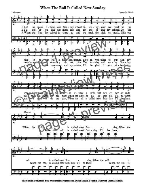 Song: When The Roll Is Called Next Sunday